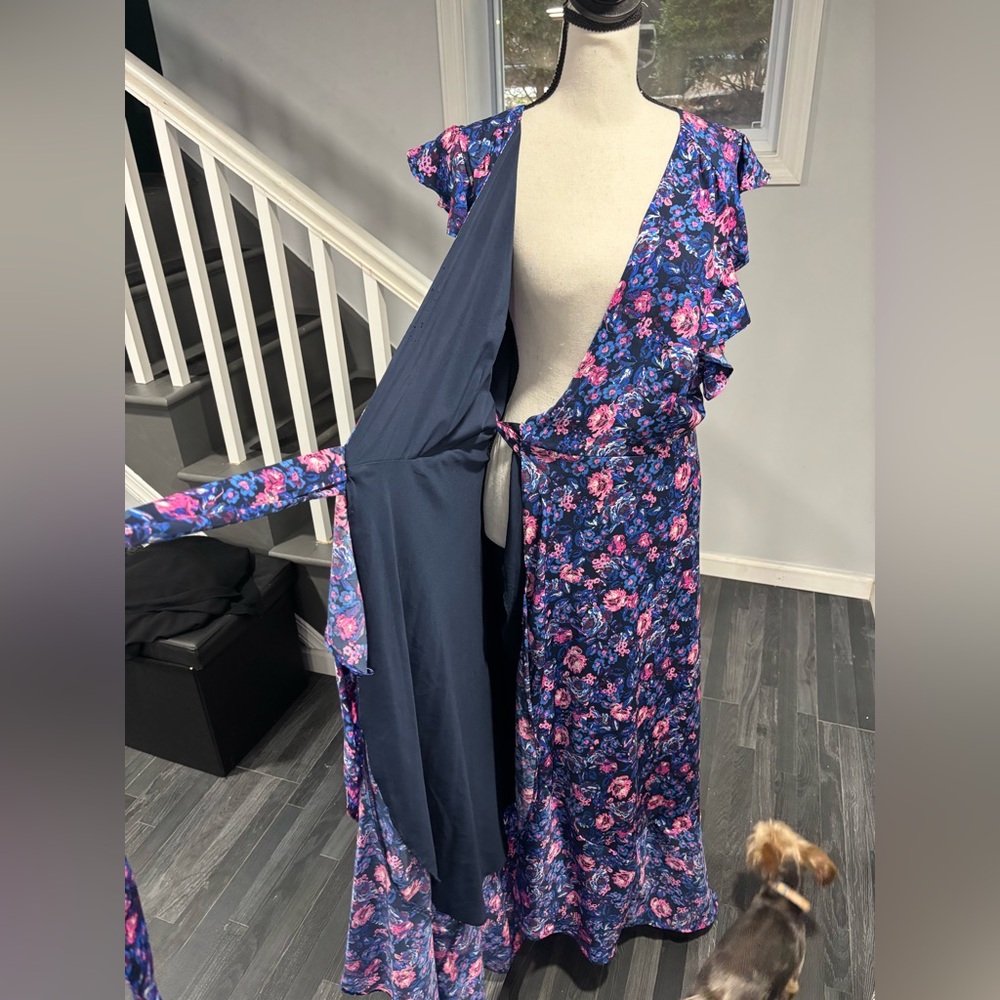 Ava & Aiden Vibrant Blue Floral Wrap Dress Size:L - Picture 7 of 12